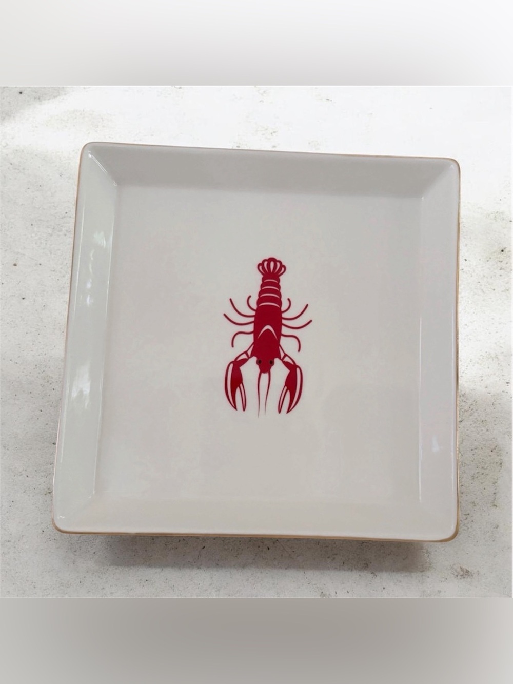 Mark & Graham Lobster Trinket Tray Catchall Dish – White Porcelain with Gold Rim